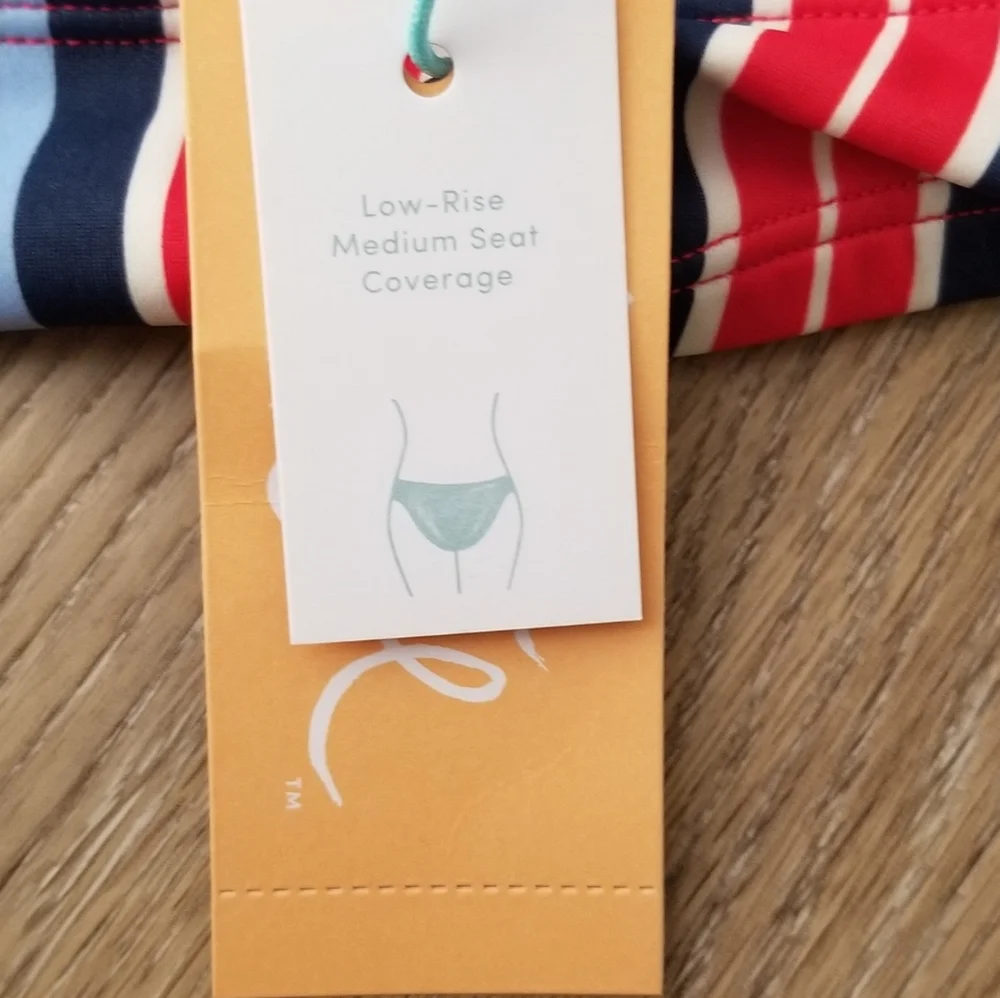 NWT Kona Sol Red Blue White Stripe Low Rise Bikini Bottom Size Large